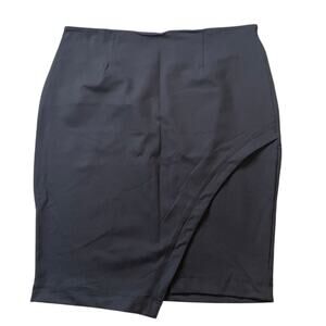 DAVID LERNER Asymmetrical Black Mini Pencil Skirt Zip Back Small Nylon Spandex